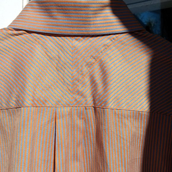 Tommy Hilfiger 80's Two-Ply Cotton Orange/Grey-Blue Striped Button-Down Shirt - Picture 5 of 11